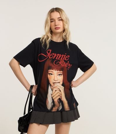 Remera en Algodón con Estampa y Lettering Jennie Ruby