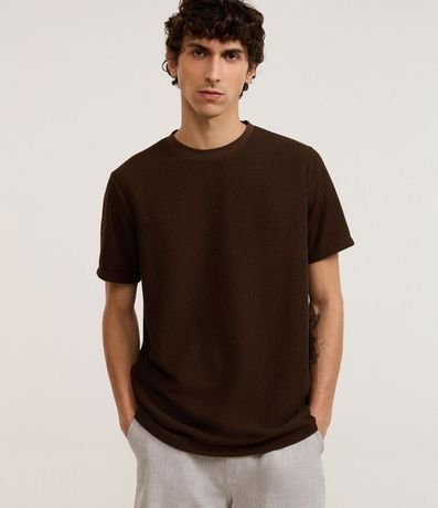 Remera en Algodón Acanalada con Cuello Redondo