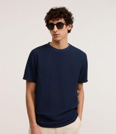 Remera en Algodón Acanalada con Cuello Redondo