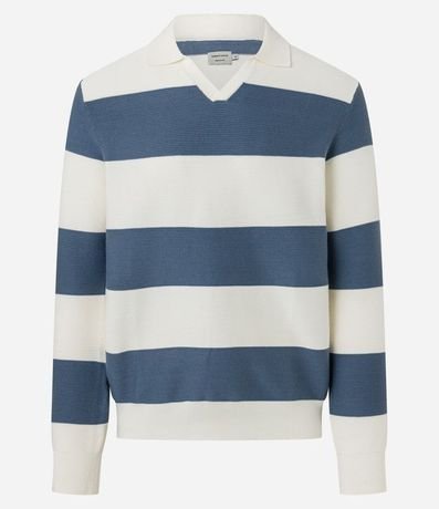 Buzo en Viscosa con Cuello Solapa y Estampa Rayada