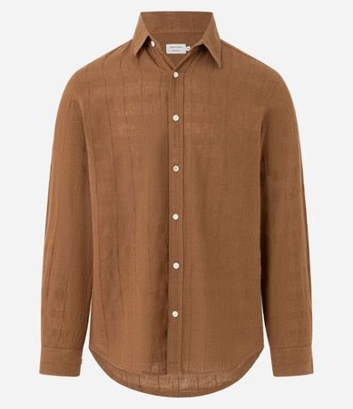 Camisa Regular en Lino con Textura Grid y Manga Larga 7