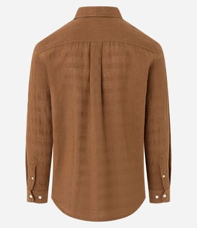 Camisa Regular en Lino con Textura Grid y Manga Larga 10