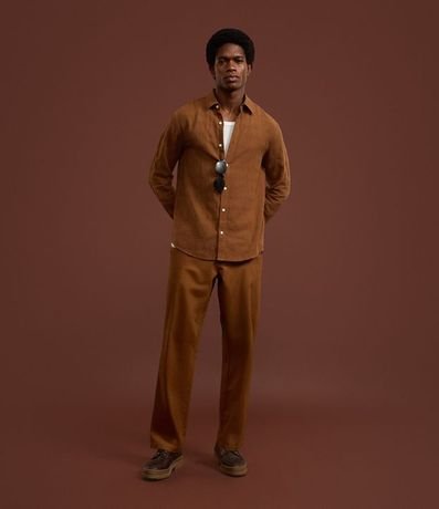 Camisa Regular en Lino con Textura Grid y Manga Larga 2