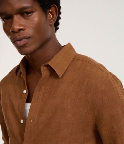 Camisa Regular en Lino con Textura Grid y Manga Larga 3