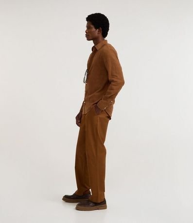 Camisa Regular en Lino con Textura Grid y Manga Larga 4