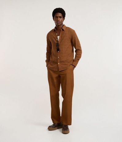 Camisa Regular en Lino con Textura Grid y Manga Larga 6