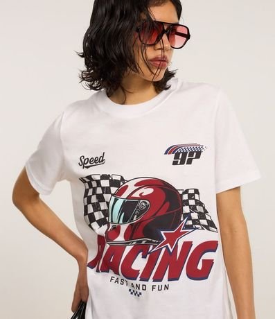 Remera Alargada en Algodón con Estampa Racing