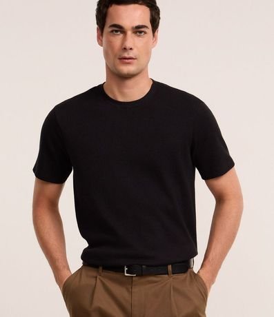 Remera Regular en Algodón con Textura Waffle 1