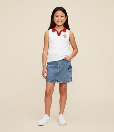 Musculosa Infantil en Rib con Cuello Polo Hello Kitty  - Talle 1 a 14 años