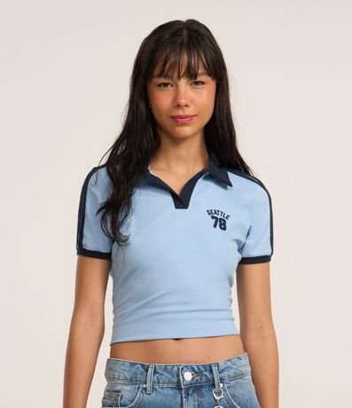 Blusa Polo en Algodón con Cuello Contrastante y Bordado Seattle