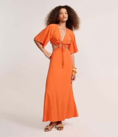 Vestido New Midi en Viscolino con Recortes y Lazo