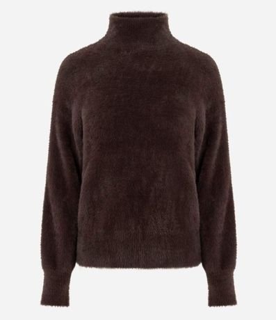 Suéter en Poliamida Afelpada con Cuello Alto