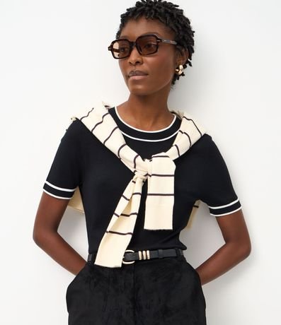 Blusa Regular en Punto con Biés Contrastantes