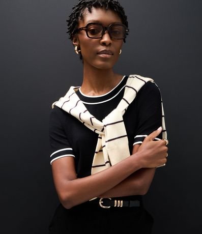 Blusa Regular en Punto con Biés Contrastantes 4