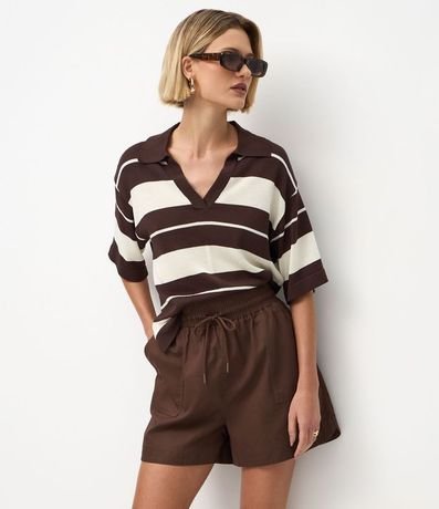 Short Runner en Sarga con Elástico y Lazo