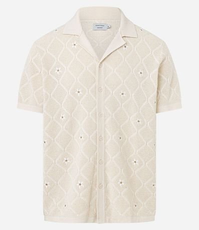Camisa Comfort en Algodón con Efecto Punto y Bordado en Flores 1
