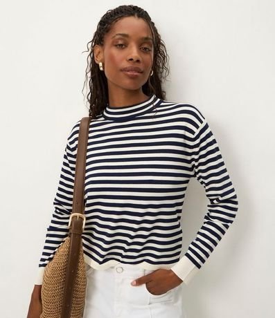 Blusa Rayada en Punto con Cuello Redondo