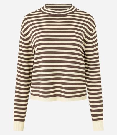 Blusa Rayada en Punto con Cuello Redondo