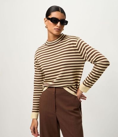 Blusa Rayada en Punto con Cuello Redondo