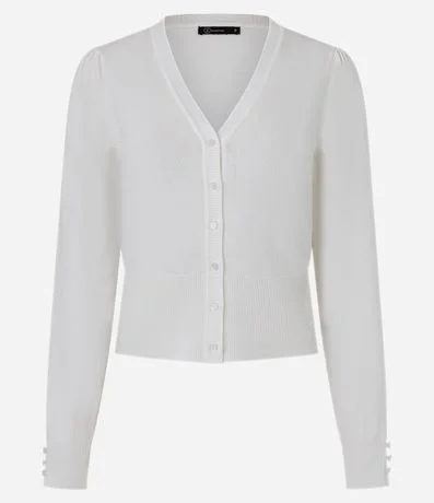 Cardigan en Punto con Cuello V y Botones Perlados 1