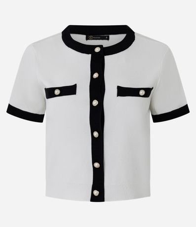 Cardigan en Punto con Manga Corta y Contrastes 5