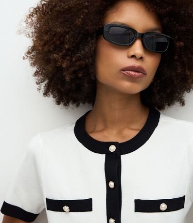 Cardigan en Punto con Manga Corta y Contrastes 3