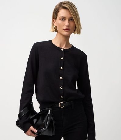 Cardigan Regular en Punto con Botones y Modelo 1