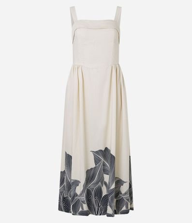 Vestido Evasê Midi en Viscolino con Estampa Floral y Follaje 5