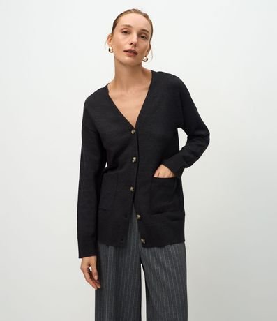 Cardigan en Tricot con Escote en V y Bolsillos Frontales