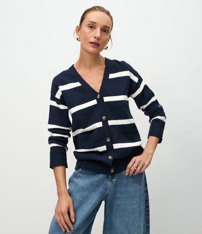 Cardigan en Tricot con Estampa Rayada