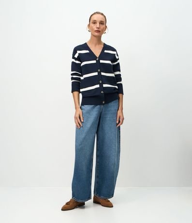 Cardigan en Tricot con Estampa Rayada 2