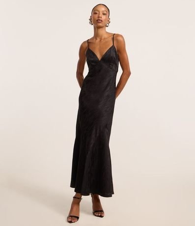 Vestido New Midi de Alça en Satén con Textura Jacquard