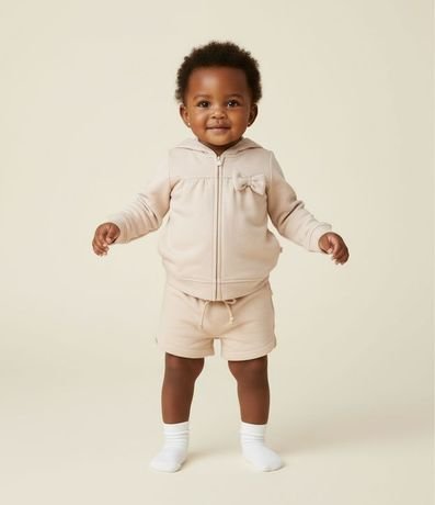 Campera Infantil en Modal con Capucha y Lazo - Talle 0 a 18 Meses