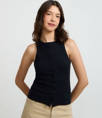 Musculosa en Rib con Botones Delanteros