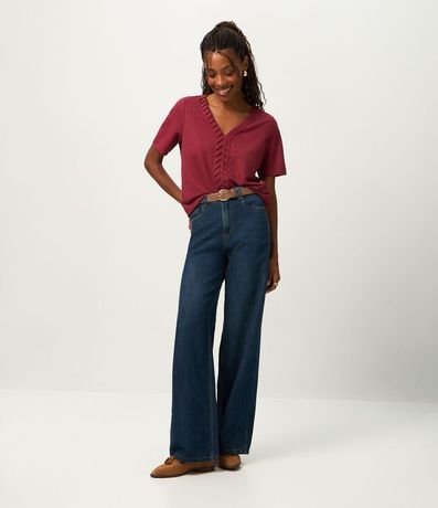 Blusa Slim en Piquet con Escote V y Detalle Texturizado 2