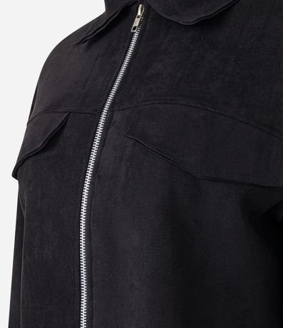 Campera en Suedine con Cuello de Solapa y Bolsillos Fake 3
