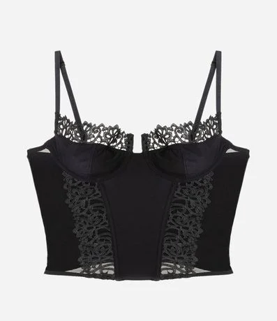 Corset Media Copa sin Relleno con Recortes en Tul y Encaje