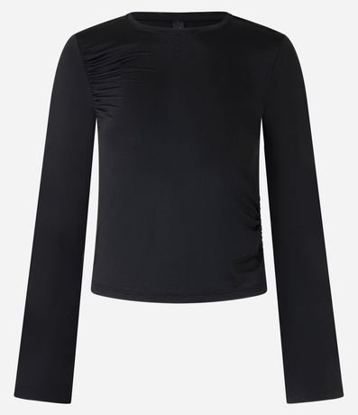 Blusa en Poliamida con Fruncido en el Hombro y Mangas Godê