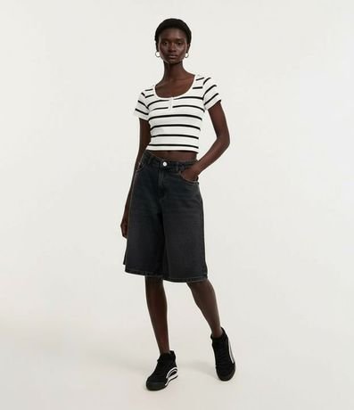 Blusa en Rib con Escote Cuadrado y Estampa de Rayas 8