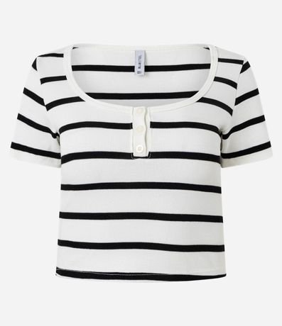 Blusa en Rib con Escote Cuadrado y Estampa de Rayas 8