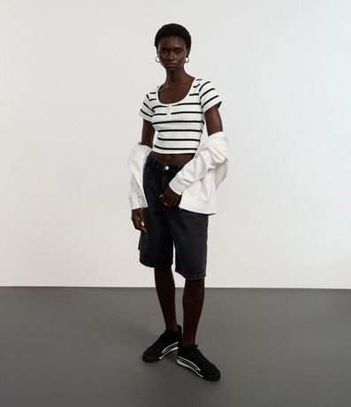 Blusa en Rib con Escote Cuadrado y Estampa de Rayas 2