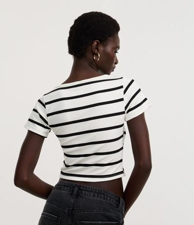 Blusa en Rib con Escote Cuadrado y Estampa de Rayas 4