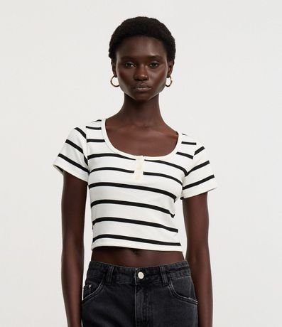 Blusa en Rib con Escote Cuadrado y Estampa de Rayas 7