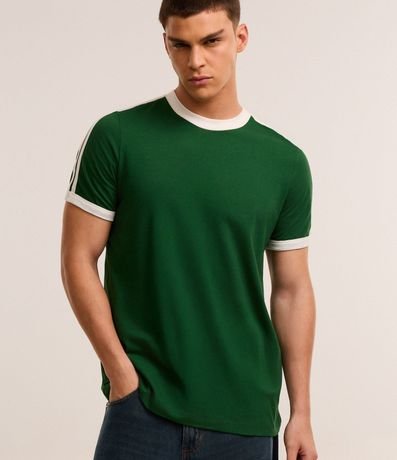Remera Regular en Algodón con Rayas en los Hombros 2