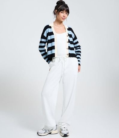 Saco Cardigan en Punto con Cuello Polo y Rayas 4