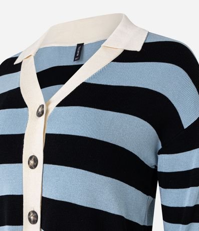 Saco Cardigan en Punto con Cuello Polo y Rayas 8