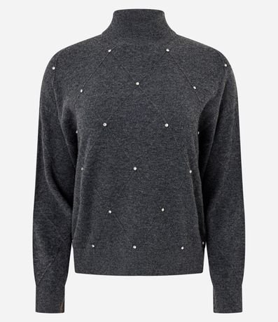 Suéter en Punto con Cuello Mediano y Aplicación de Lunares