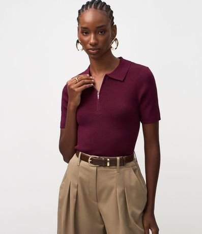 Blusa Polo en Punto con Manga Corta y Cremallera Delantera