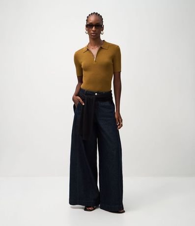 Blusa Polo en Punto con Manga Corta y Cremallera Delantera 2