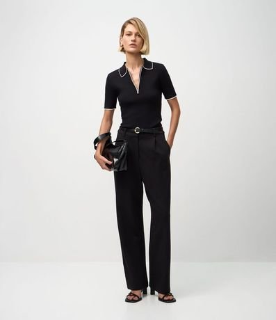 Blusa Polo en Punto Retilínea con Cremallera Delantero en el Escote 2